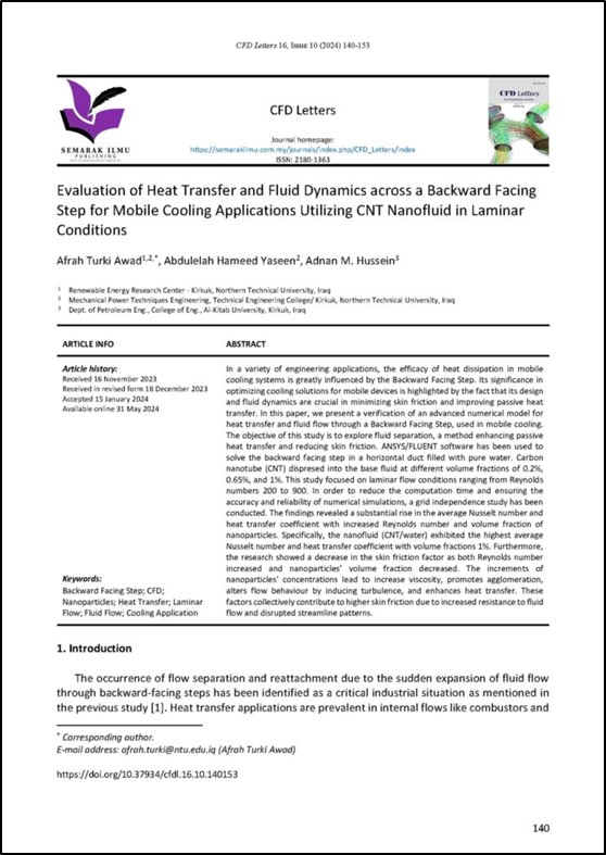 نشر بحث علمي في مجلة CFD Letters